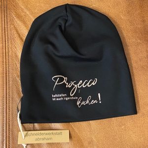 Mütze "Prosecco" schwarz/bronzeglitzer