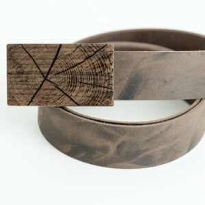 "Hirnholz" Ledergürtel mit Holzschnalle  Nuss breit/eckig